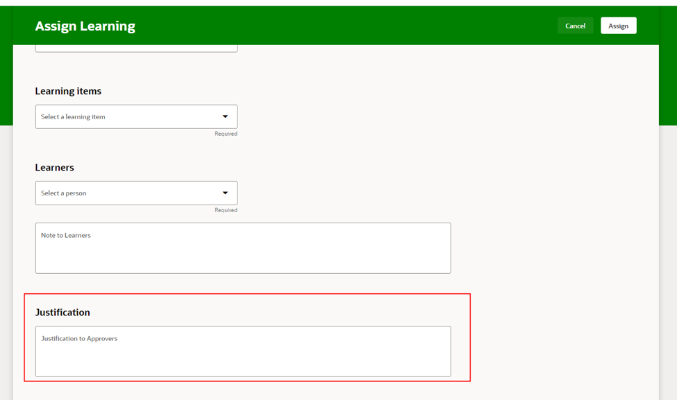 How to hide Justification field in Assign Learning Redwood page — Cloud ...