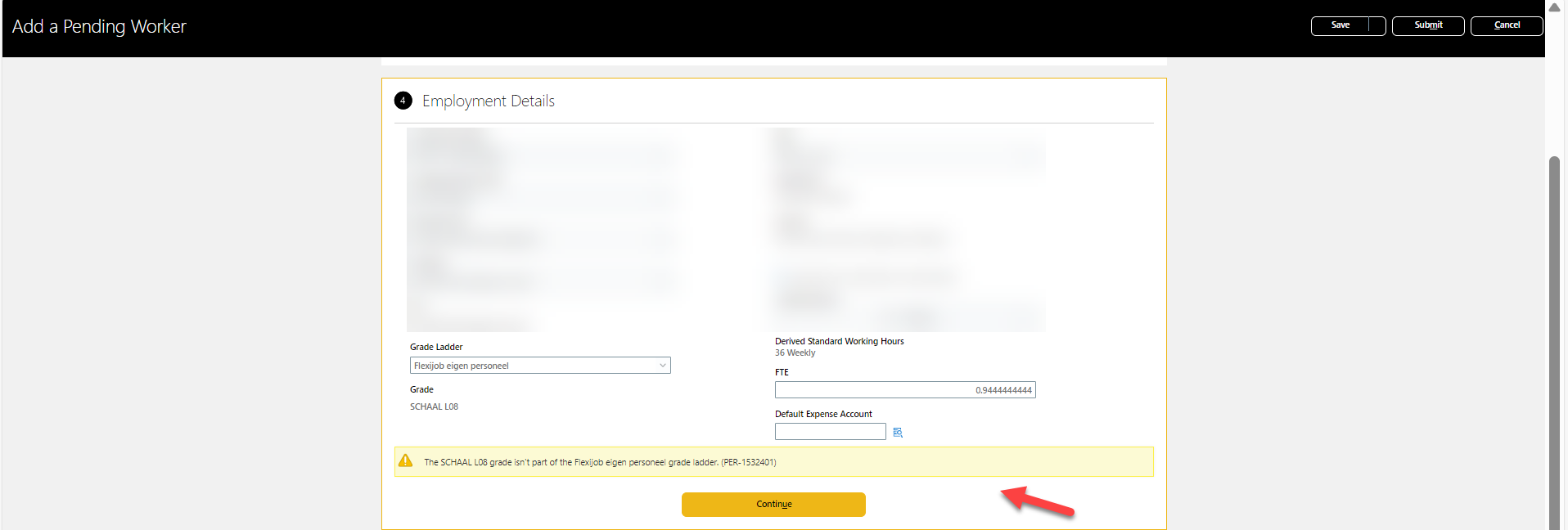PER 1532401 Message displays as Warning — Cloud Customer Connect