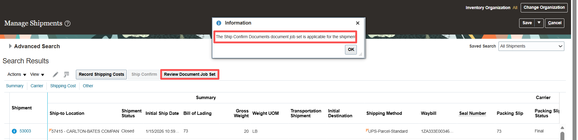 how to review ship confirm document after shipment is closed — Cloud ...