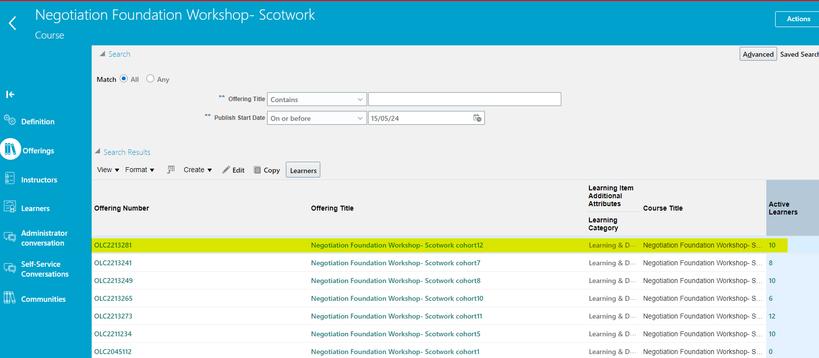 Active Learner Count incorrect on offering page — Cloud Customer Connect