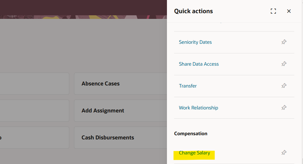 Redwood - How to hide Change Salary quick action in Team Activity ...