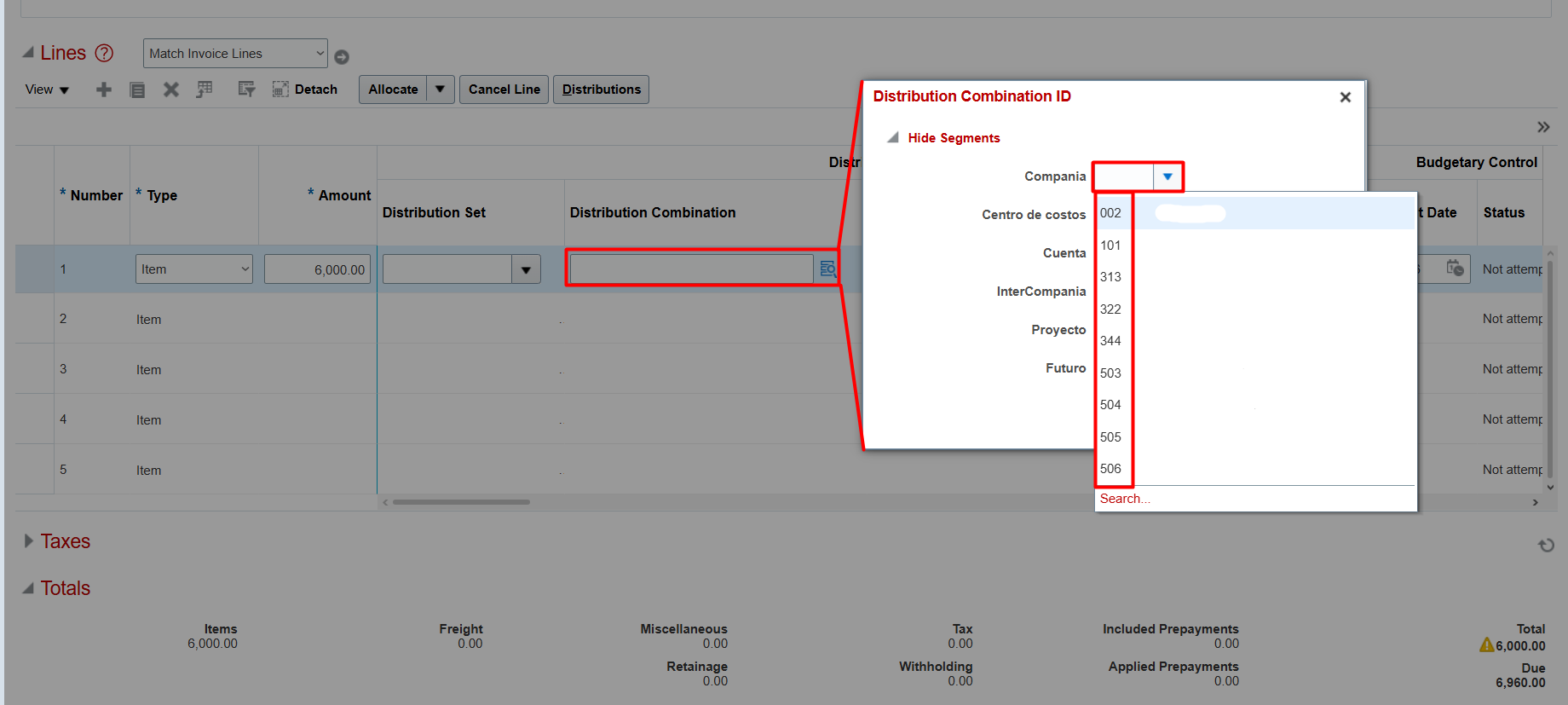 Restrict the value of the company segment in accounting distributions ...