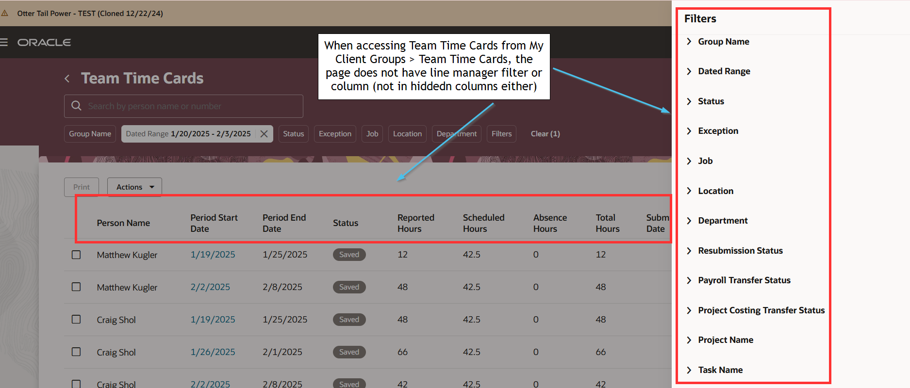 My Client Groups Team Time Cards Redwood Page Customization - Line ...