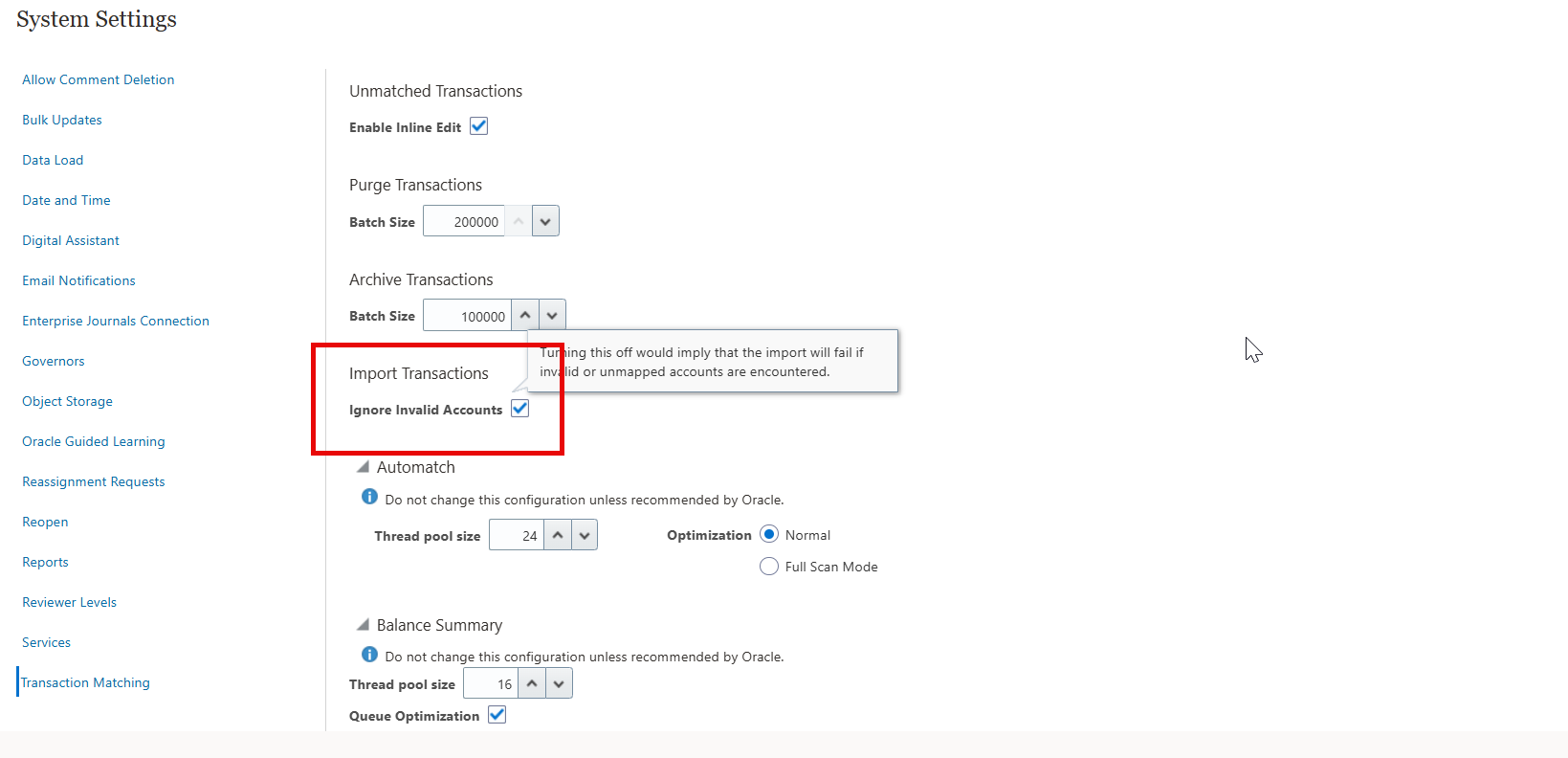 Transaction Matching Invalid Account - Default Settings — Cloud ...