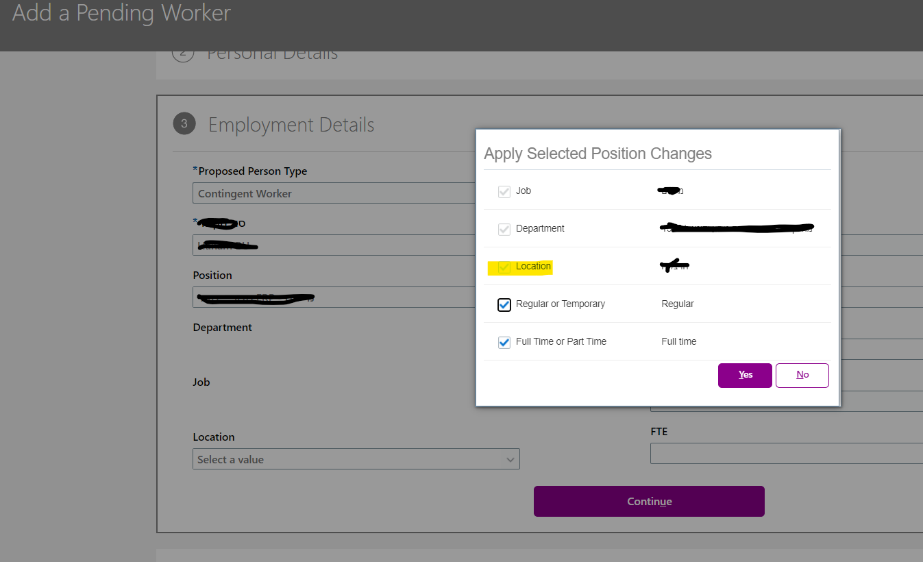 Changing location to a pending worker — Cloud Customer Connect