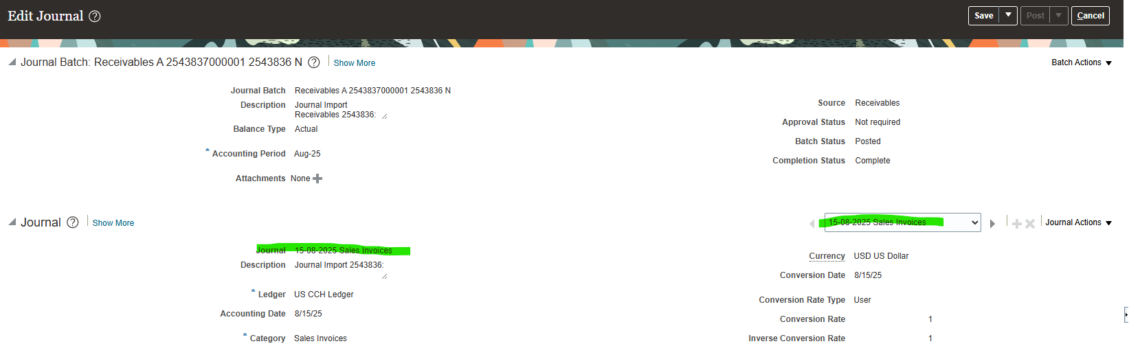 AR Journals showing India date format instead of US format after Create ...