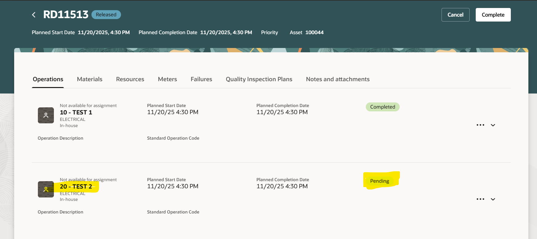 How to complete an operation in work order using Rest API — Cloud ...