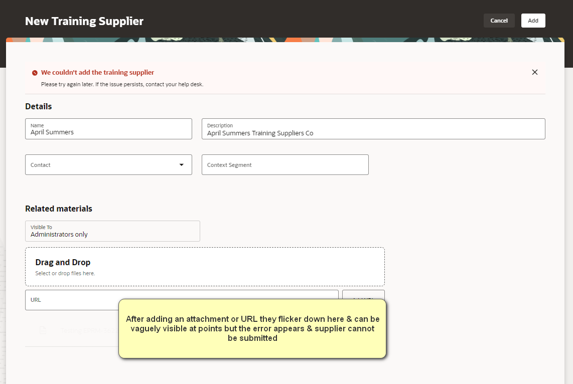 Redwood Learning - Error when creating a training supplier/instructor ...