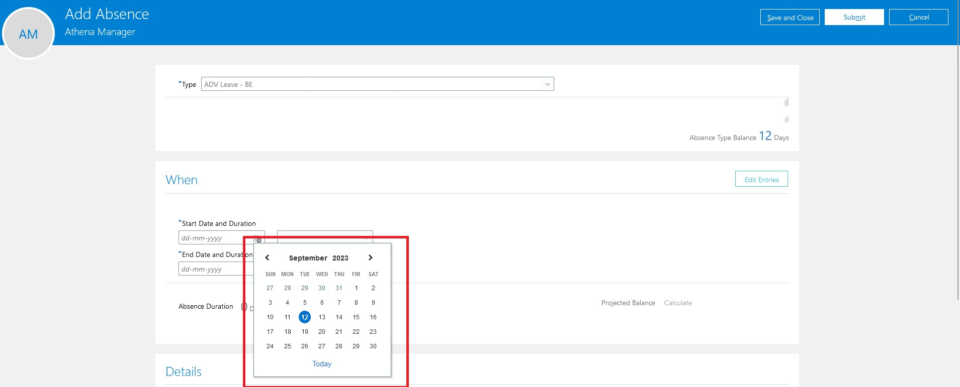 How configure first day of week in add absence screen — Cloud Customer ...
