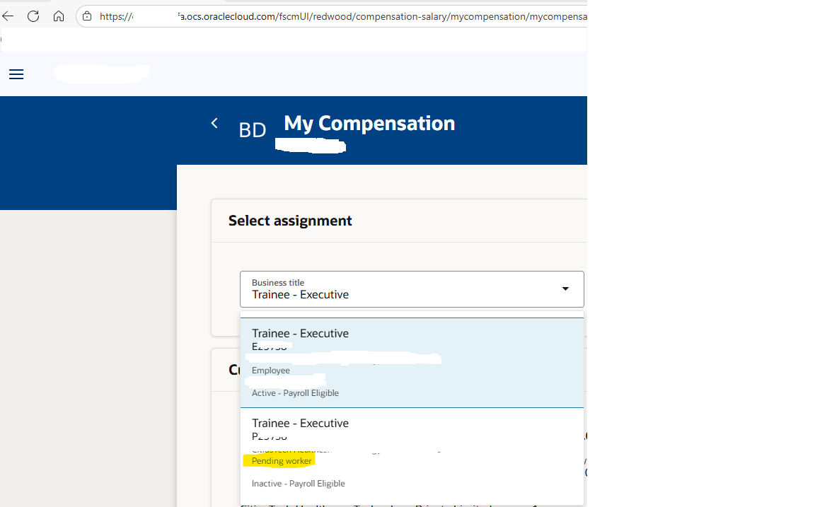 On My Compensation page, how to hide Pending worker record from ...