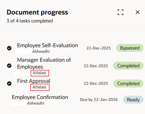 Performance document progress not showing correct approver name — Cloud ...