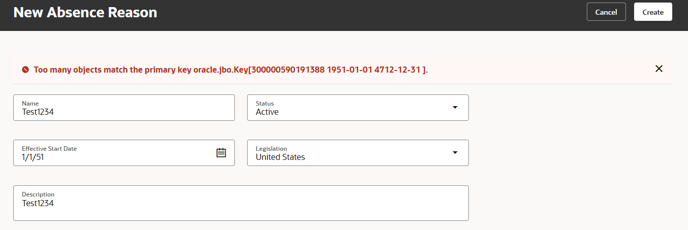 Getting an error on the Absence Reason Redwood Page — Cloud Customer ...
