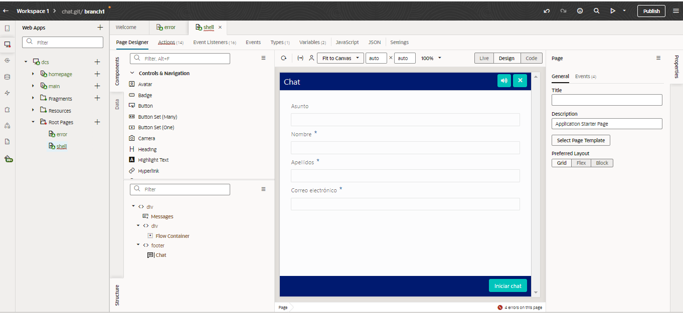 How to set up a chat with visual builder studio? — Cloud Customer Connect
