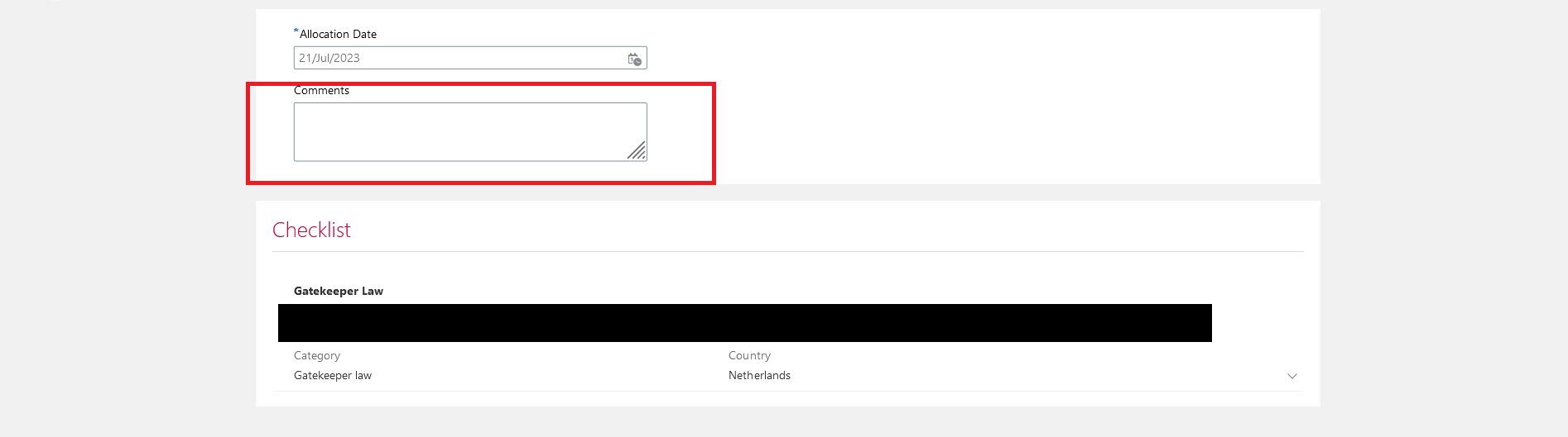 Where are visible the comments when allocate a checklist? — Cloud ...