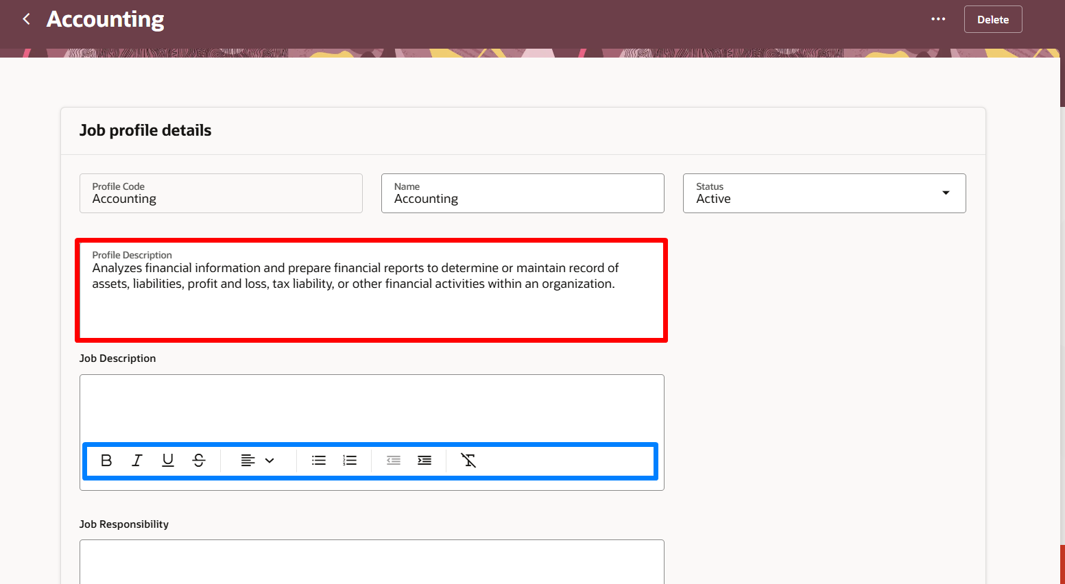 25A - Cannot add rich text format to job profile description — Cloud ...