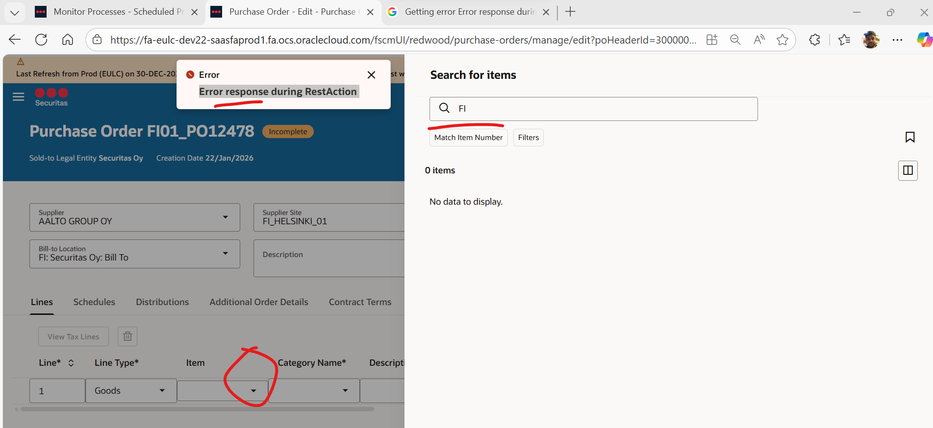 Error response during RestAction while searching the item — Cloud ...
