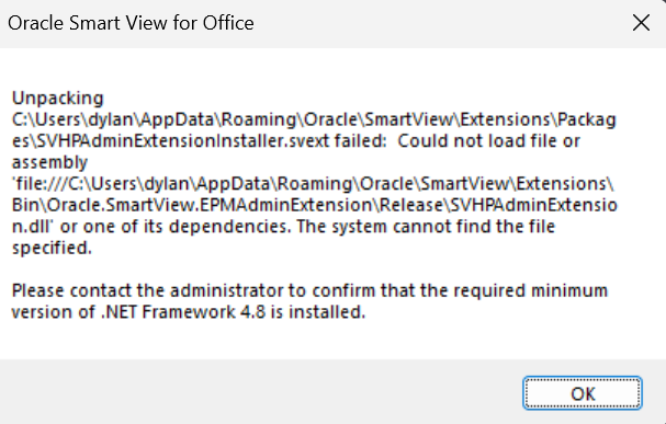 Smart View Add-On for Administrator extension cannot be installed ...
