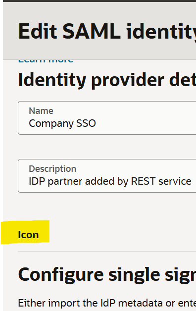 Uploading a custom logo under the Icon field in Edit IdP