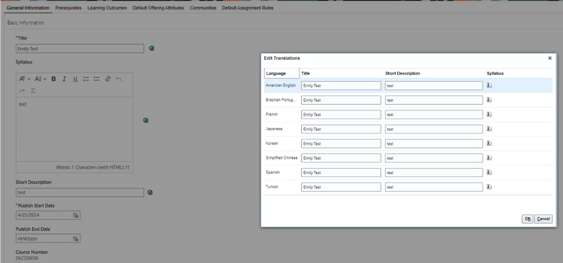 Course Language Options Not Appearing — Cloud Customer Connect