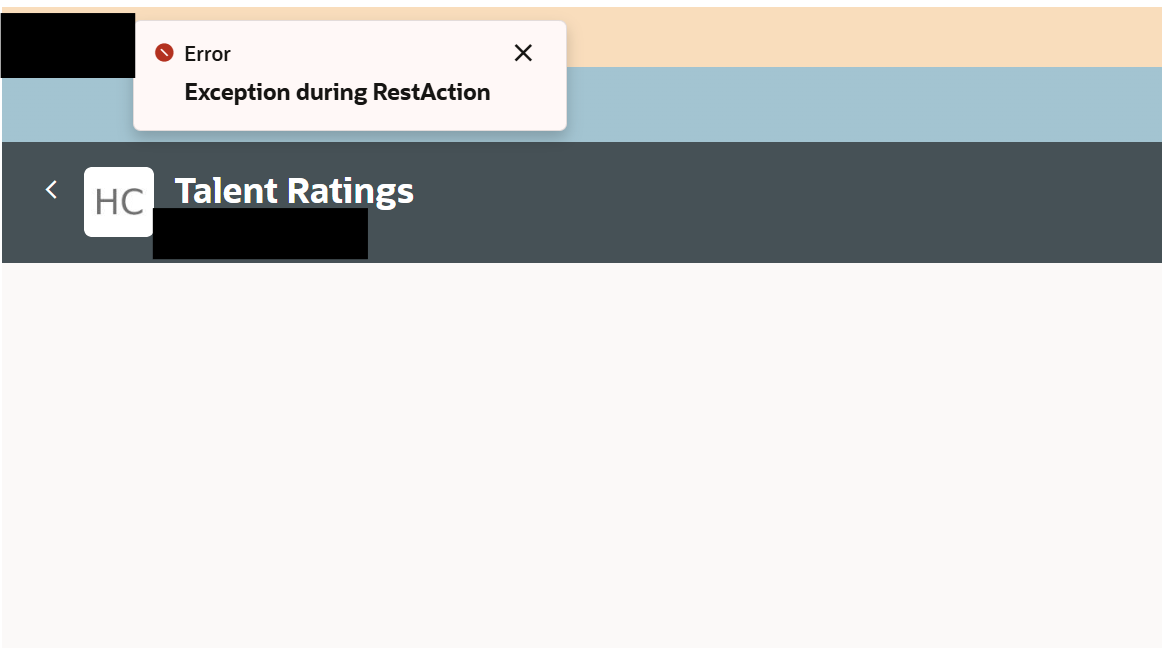 REST error on employee Redwood Talent Ratings page — Cloud Customer Connect