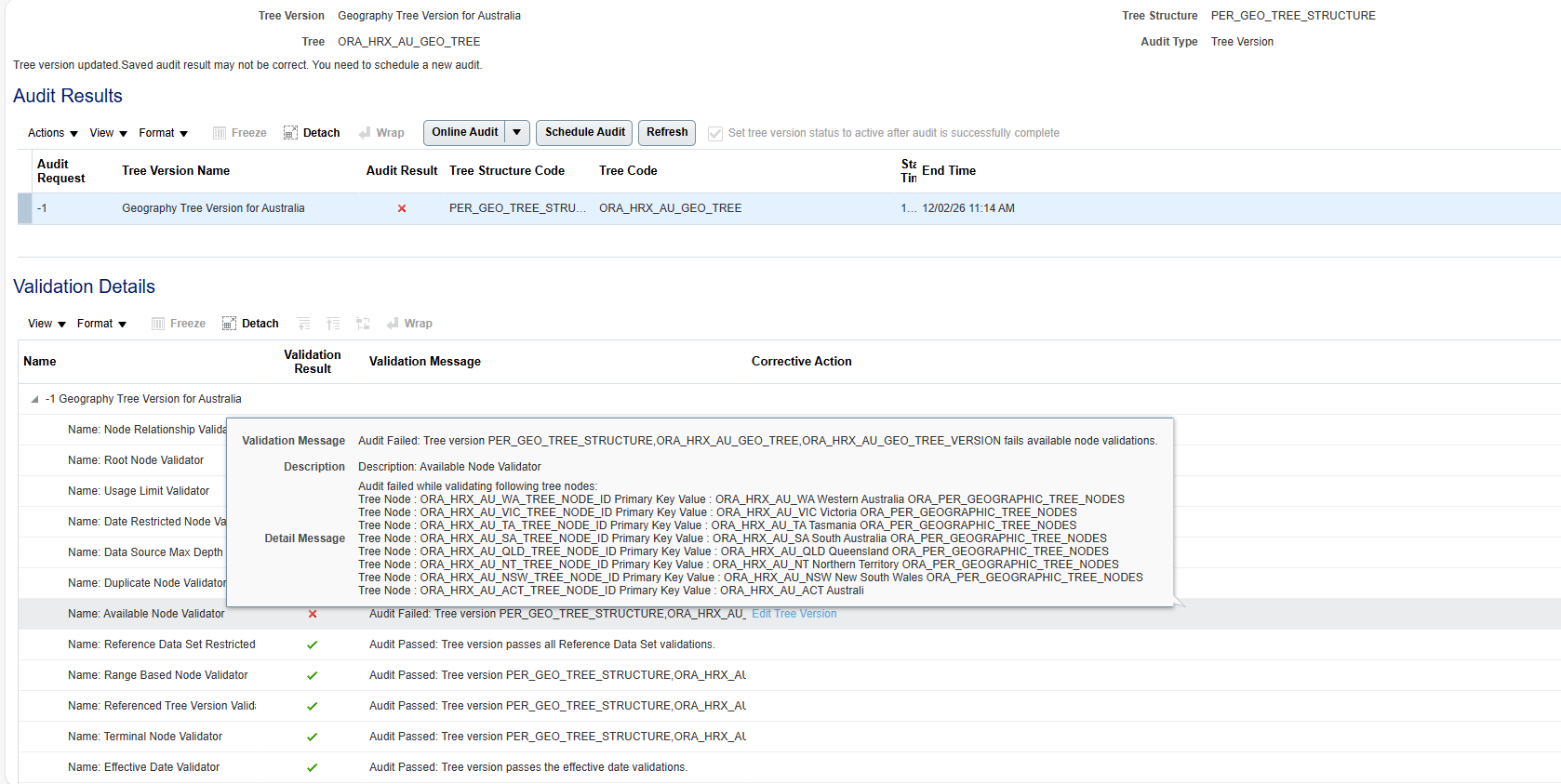 Error when activating geography tree — Cloud Customer Connect