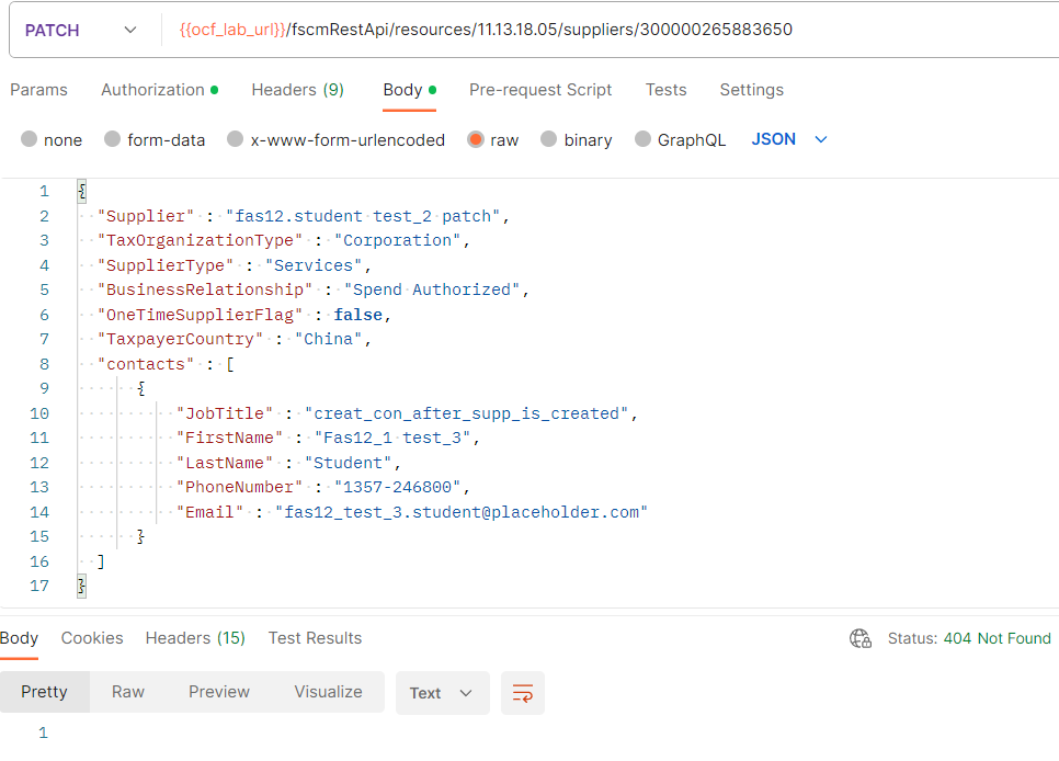 Can we create a contact for an existing supplier via REST API "Update ...