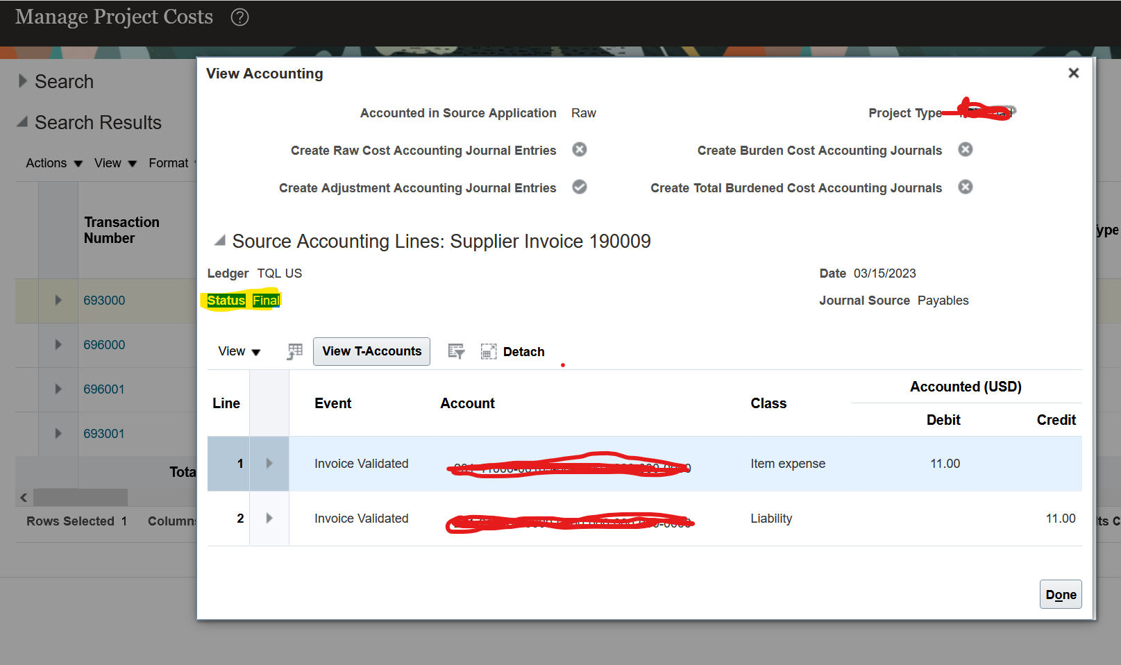 Query to fetch project actual cost accounting status — Cloud Customer ...