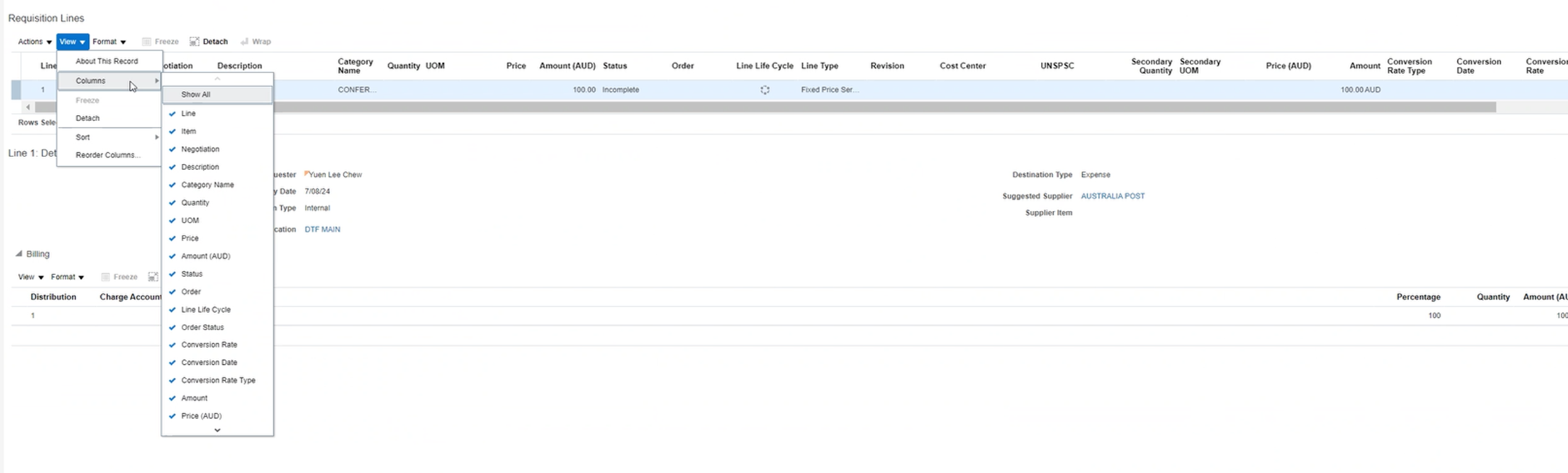RSSP- Not able to see the columns on requisition lines — Cloud Customer ...