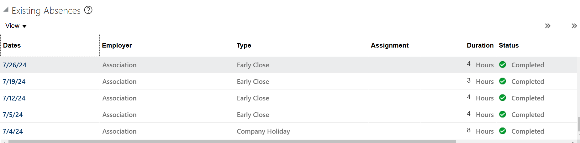 query get absence and time card details — Cloud Customer Connect
