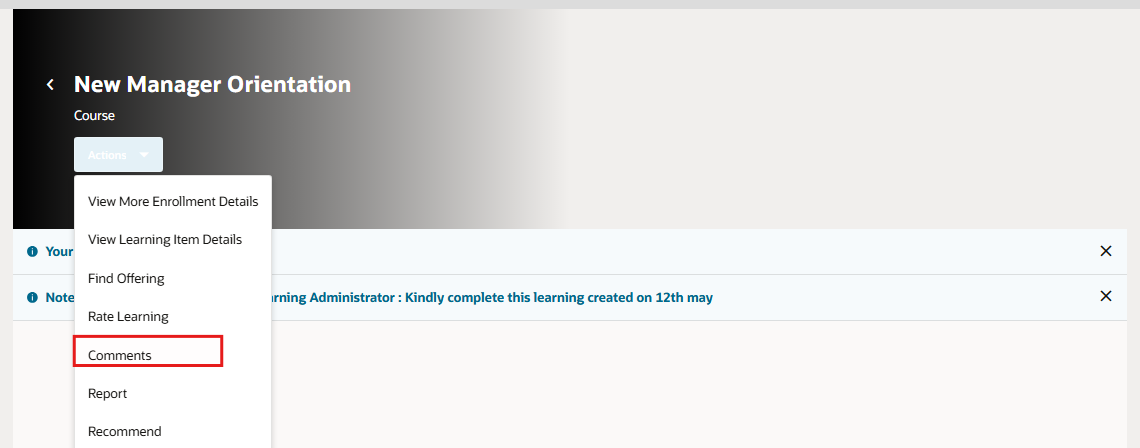 Disable Comments on Learning Course for Employees — Cloud Customer Connect