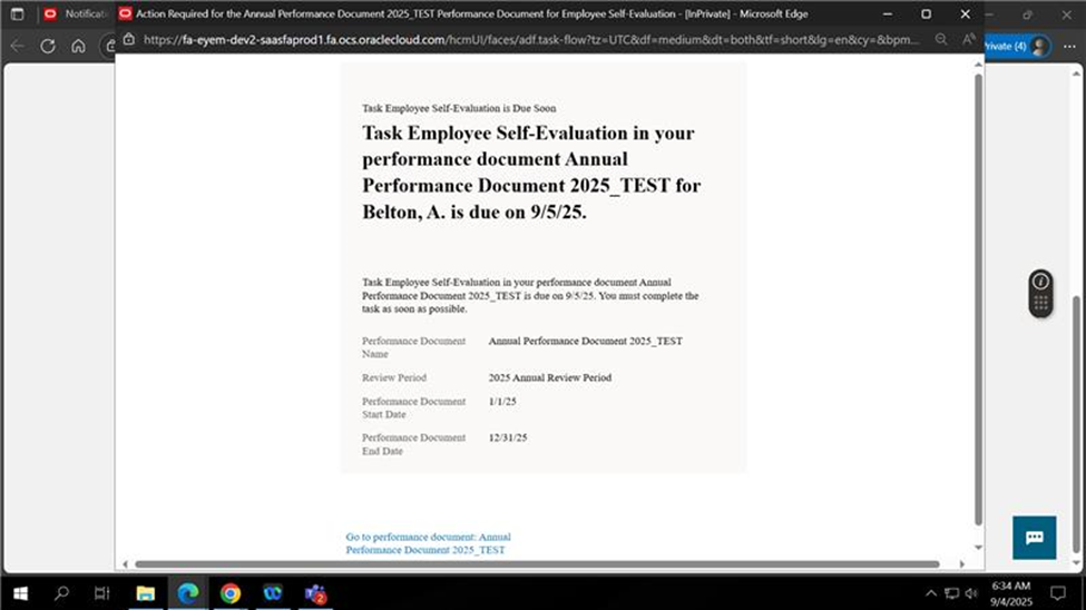 Performance document notificaion redirects to classic page instead of ...