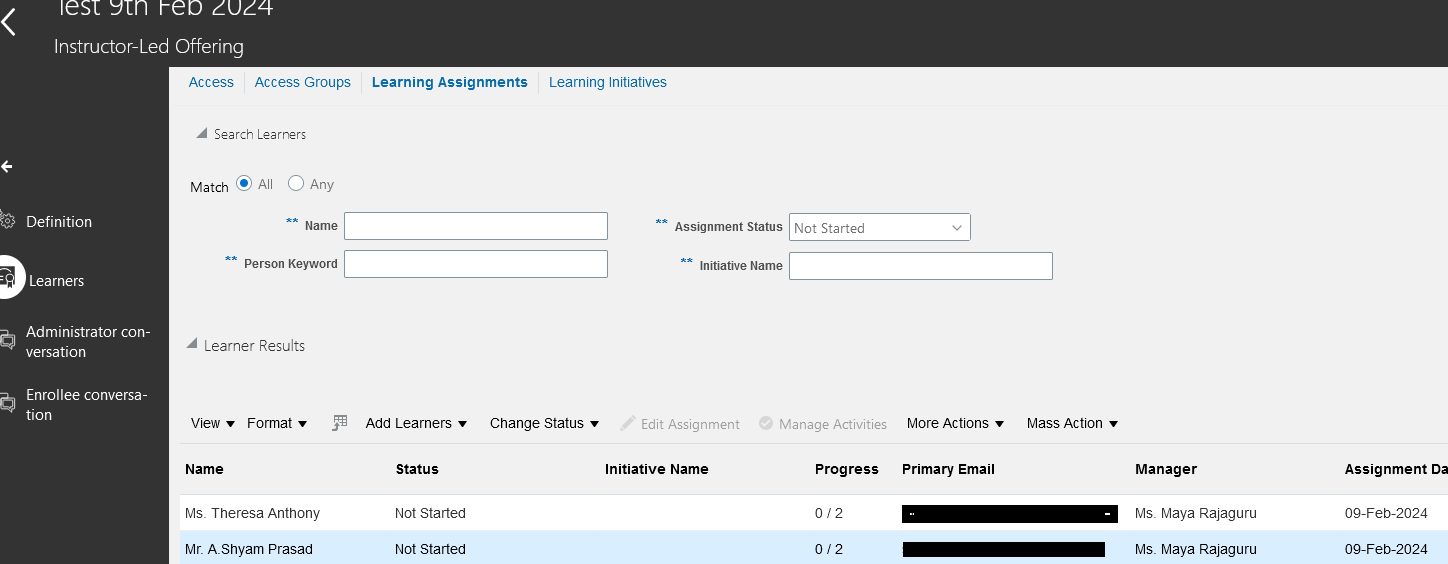 Manage activities is greyed Out — Cloud Customer Connect