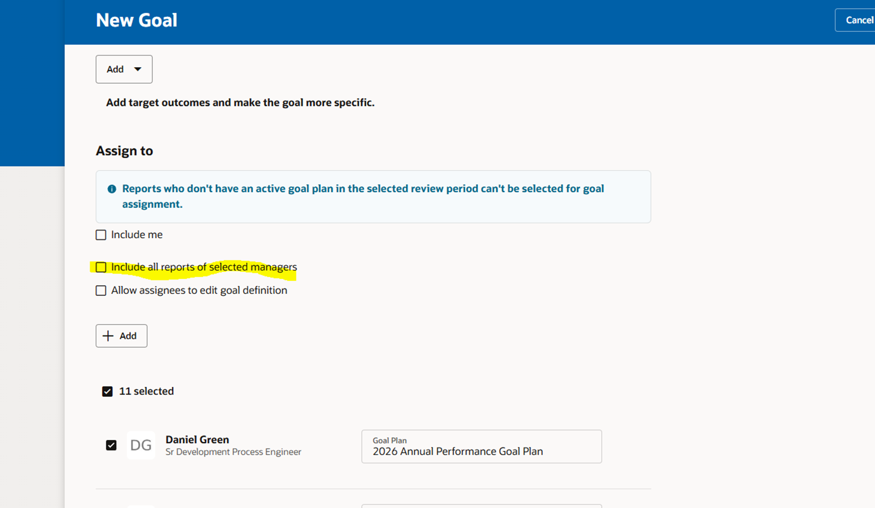 How to remove checkbox Include all reports of selected managers under ...