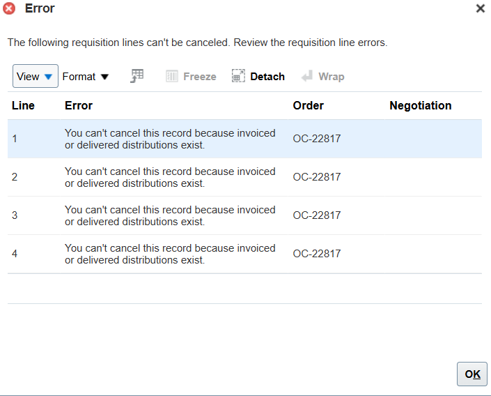 Error canceling Purchase Order — Cloud Customer Connect