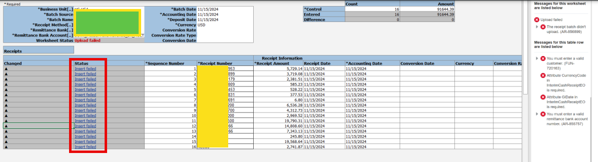 24D - issue with Create Receipts in Spreadsheet — Cloud Customer Connect