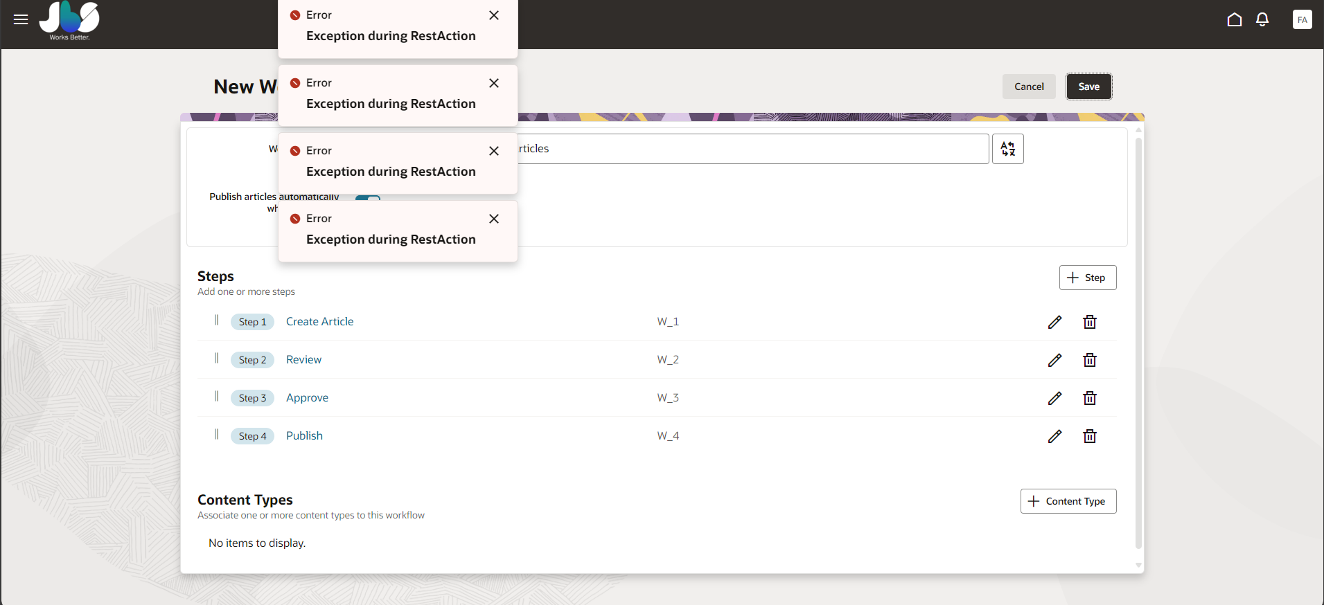 Unable to view content types in knowledge workflow — Cloud Customer Connect