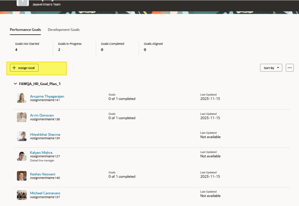 Assign Goal under Team Goal Center is missing — Cloud Customer Connect