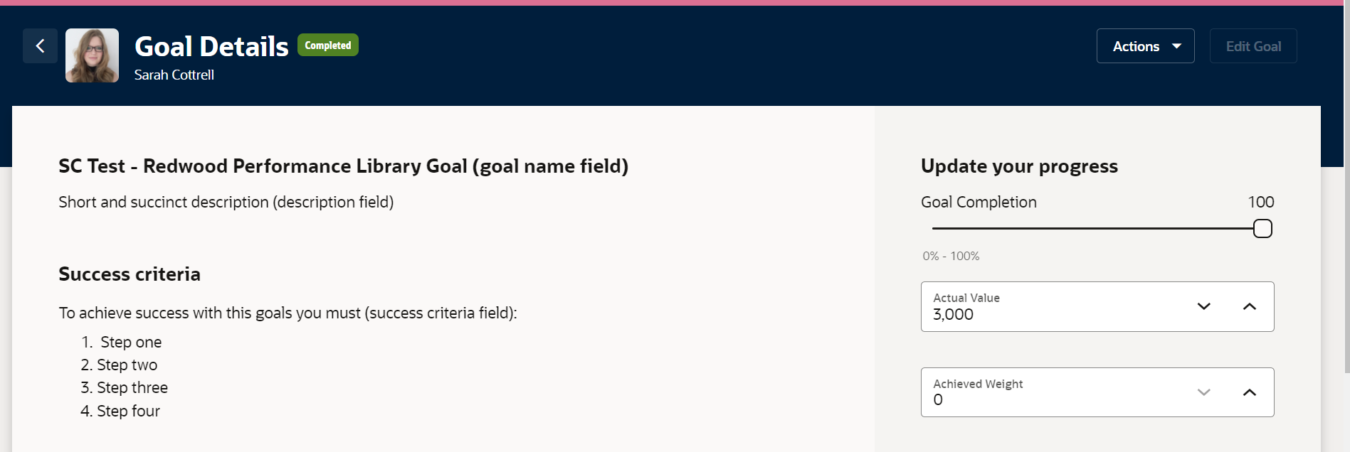 Unable to edit completed goals in Redwood — Cloud Customer Connect