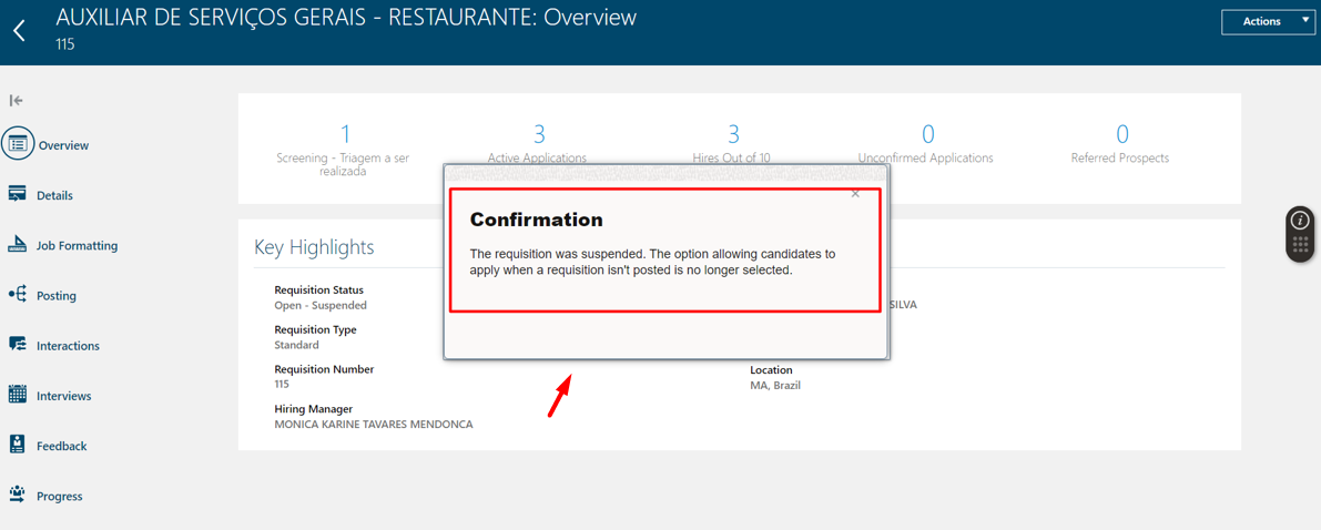 Suspended Job Requisition - Confirmation Message — Cloud Customer Connect