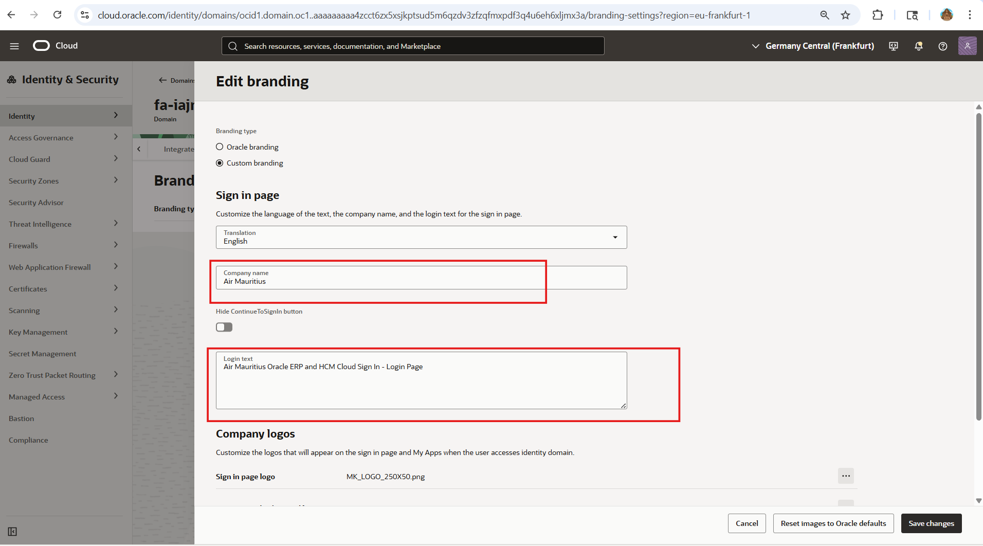 Custom Branding - Log in Text is not showing — Cloud Customer Connect