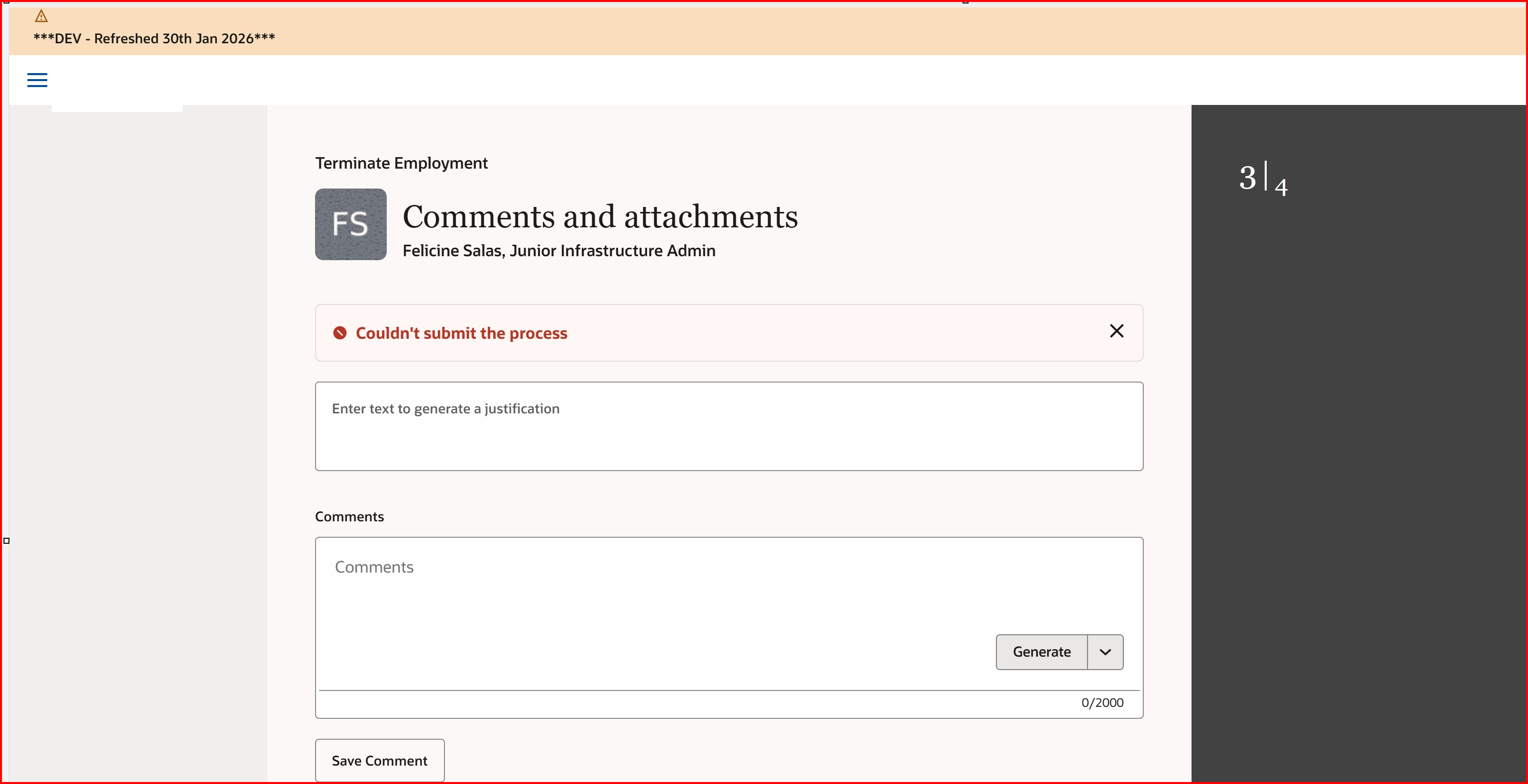 Error message “Couldn't submit the process” on the termination page ...