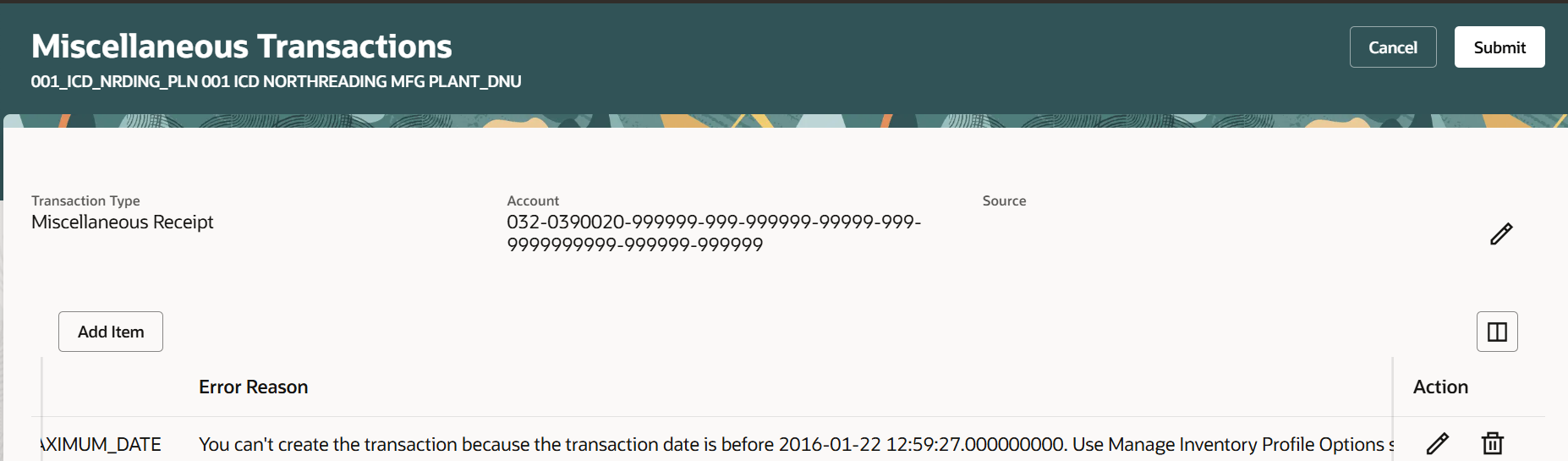 Scanner Oracle Transaction Can a miscellaneous transaction in Oracle Fusion Inventory be dated 20 ...