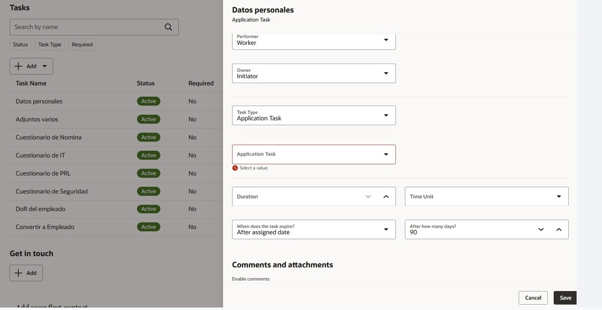 Task type Application Task selected - the next field comes up with no ...