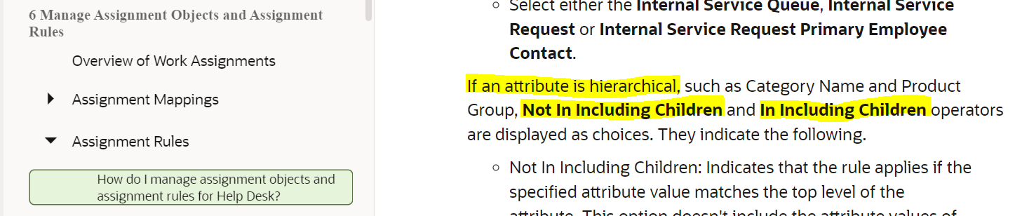 Assignment Rule Department does not have "In including Children ...