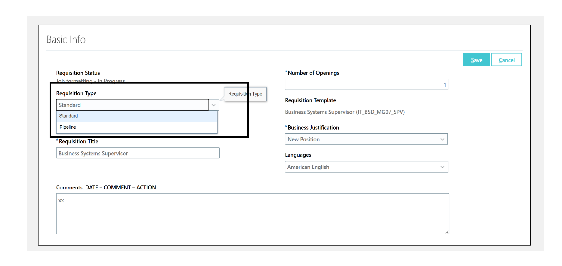 Can we edit the requisition type in basic info in redwood — Cloud ...