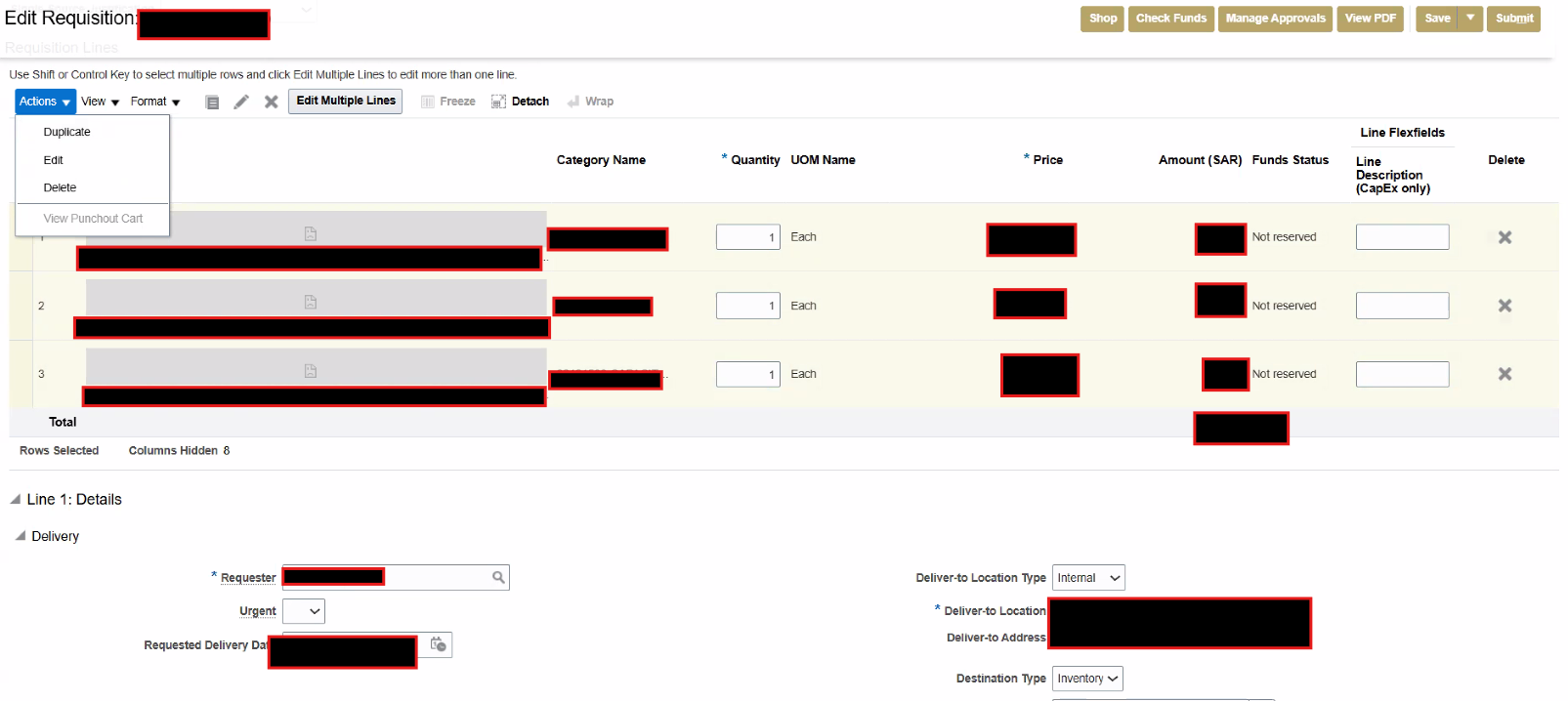 Not able to copy multiple Requisition Lines in Responsive self service ...