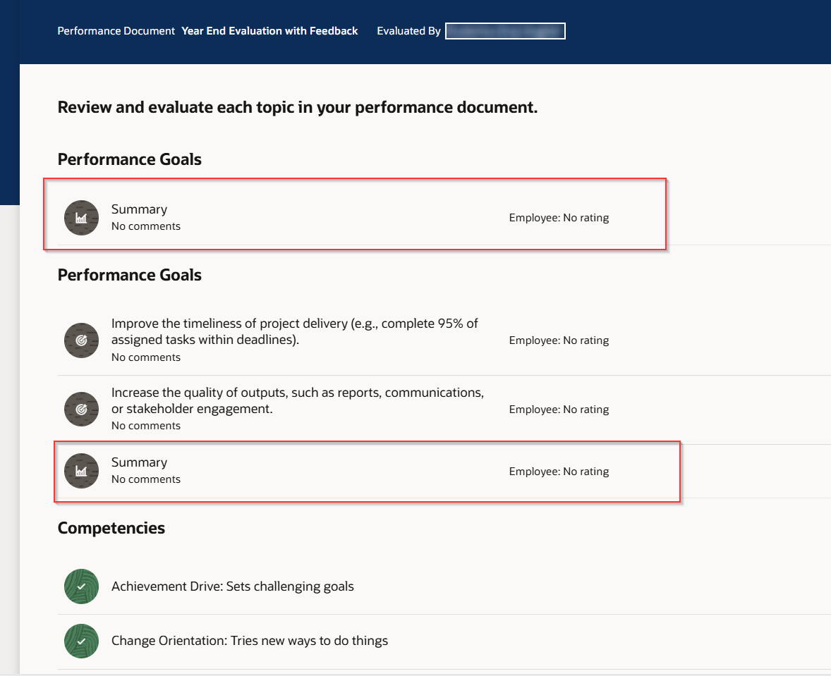 Performance goals summary appears twice — Cloud Customer Connect