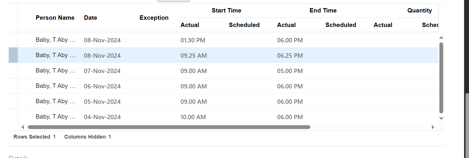 Need an correct sql query to get updated start time and stop time from