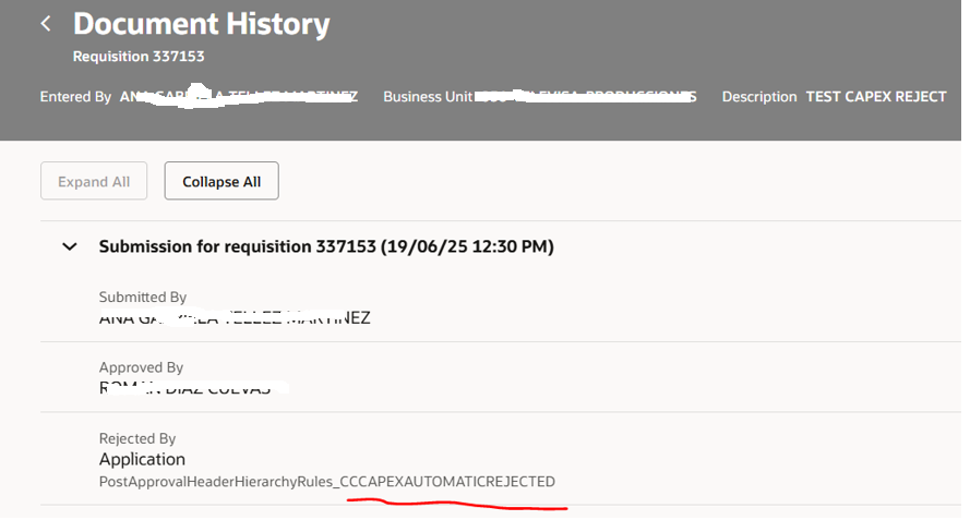 Incomplete document history in a requisition — Cloud Customer Connect