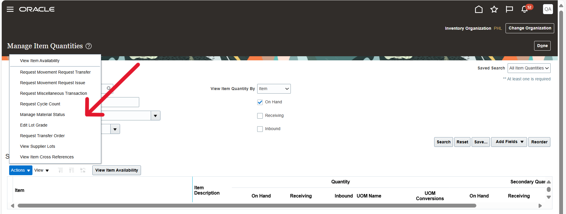 Is it possible to add 'subinventory transfer' in Actions at manage item ...